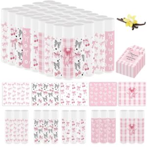 50 Pack Pink Bow Baby Shower Favors Bulk Lip Balm Girls Favors Gifts for Bachelorette Girls Pink Bow Moisturizing Lip Care Pretty lipstick Mother's Day Birthday Party Supplies Decorations(pink bow)