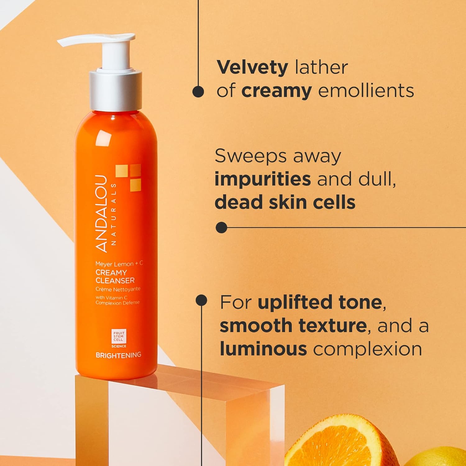 Andalou Naturals Complexion Evening Meyer Lemon + C Creamy Cleanser, Face Wash for Uplifted Tone & Smoother Texture, Helps Renew Skin Vitality & Even Complexion, Cruelty Free, 6 Oz - Image 3