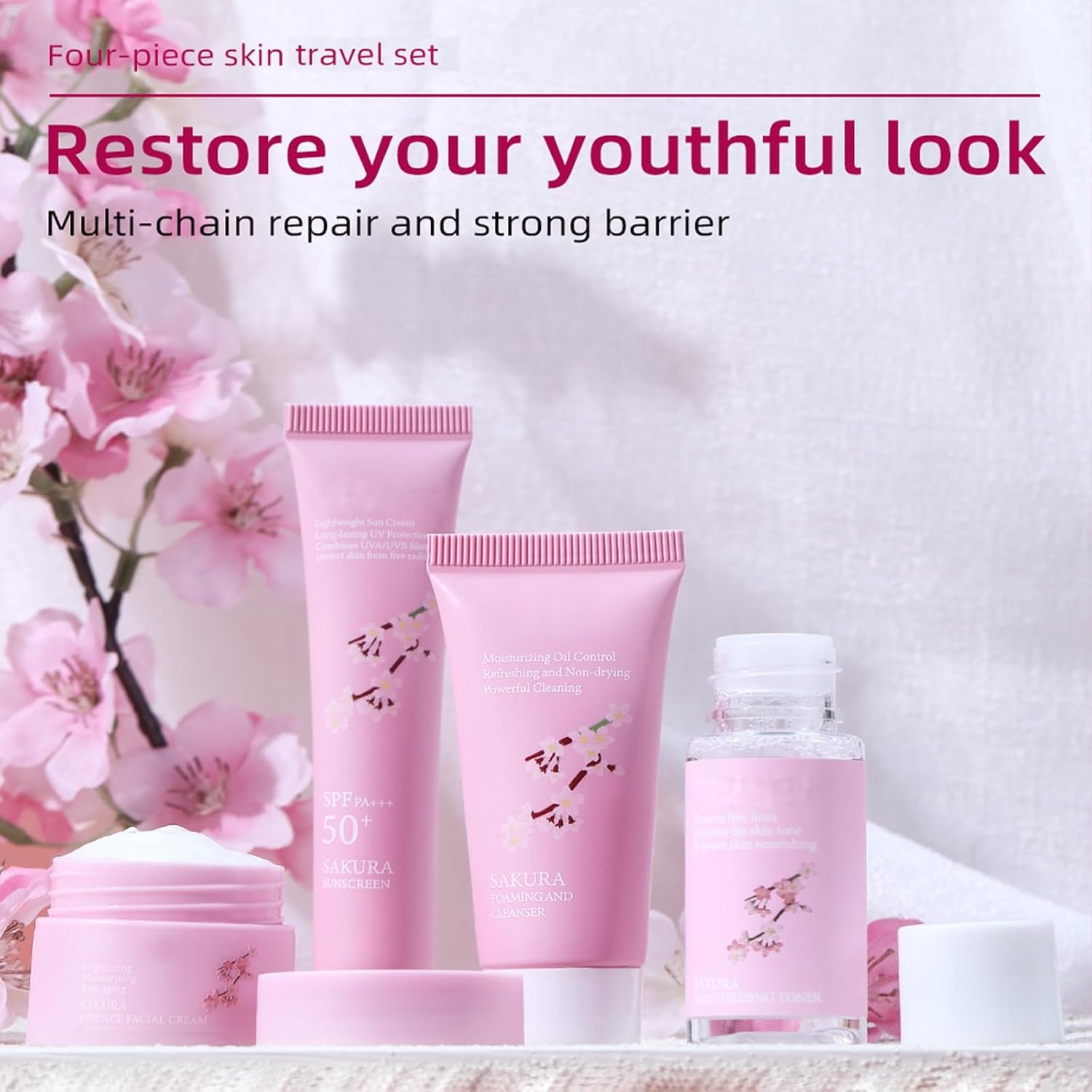 Sakura Skincare Gifts for Teenage Girls Skincare Kits - Skin Care Sets & Kits - Cherry Blossom Skin Care Kit - Pamper Sets For Women Gifts - Travel Size Face Wash-Toner-Moisturizer-Sunscreen - Image 7