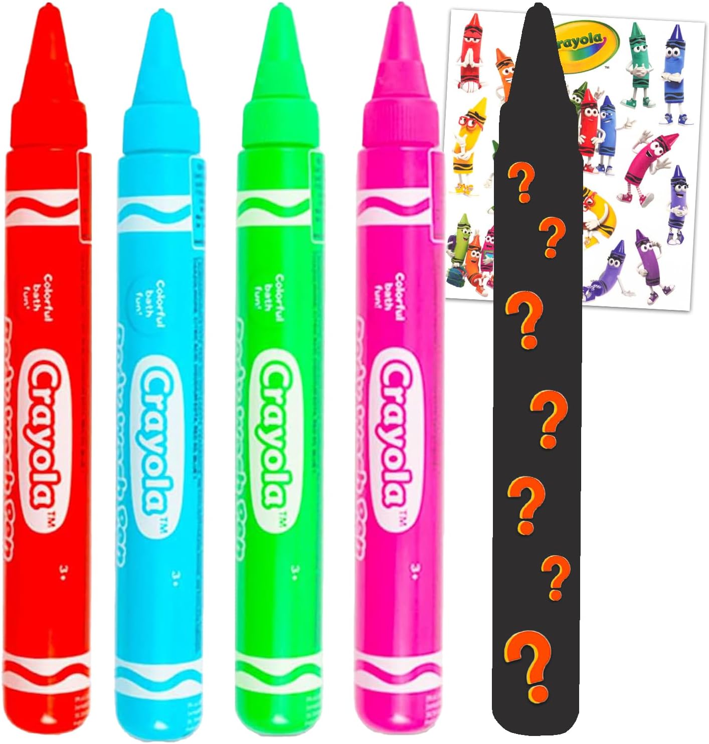 Crayola Body Wash Crayons for Kids - Bundle with 5 Scented Bath Gel Pens in Assorted Washable Color Tubes: Red, Blue, Green, Pink, and a Mystery Color, Plus More | Bathtime Fun for Boys and Girls