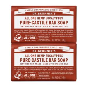Dr. Bronner's - Pure-Castile Bar Soap (Eucalyptus, 5 ounce, 2-Pack) - Made with Organic Oils, For Face, Body and Hair, Gentle and Moisturizing, Biodegradable, Vegan, Cruelty-free, Non-GMO