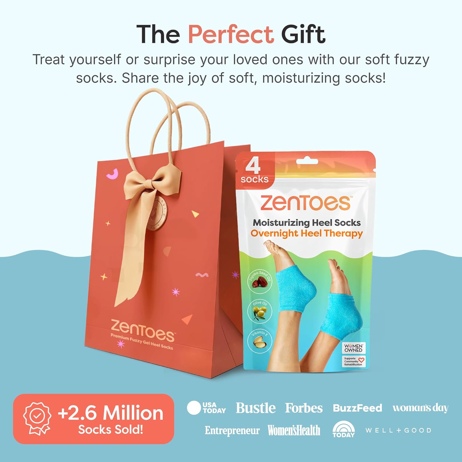 ZenToes Wide Width Fuzzy Blue Moisturizing Socks for Cracked Heels with Vitamin E Jojoba Oil - Image 8