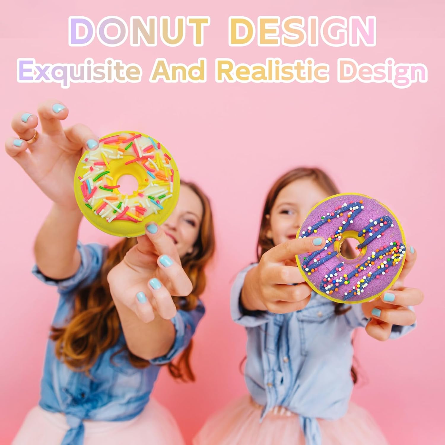 6 Pieces Donut Bath Bombs Gift Set for Kids - Scented Spa Bath Ball Fizzies with Surprise Bracelets Inside, Essential Oils, Moisturizing Bath Treats, Doughnut Princess Party Favors for Girls Women - Image 4