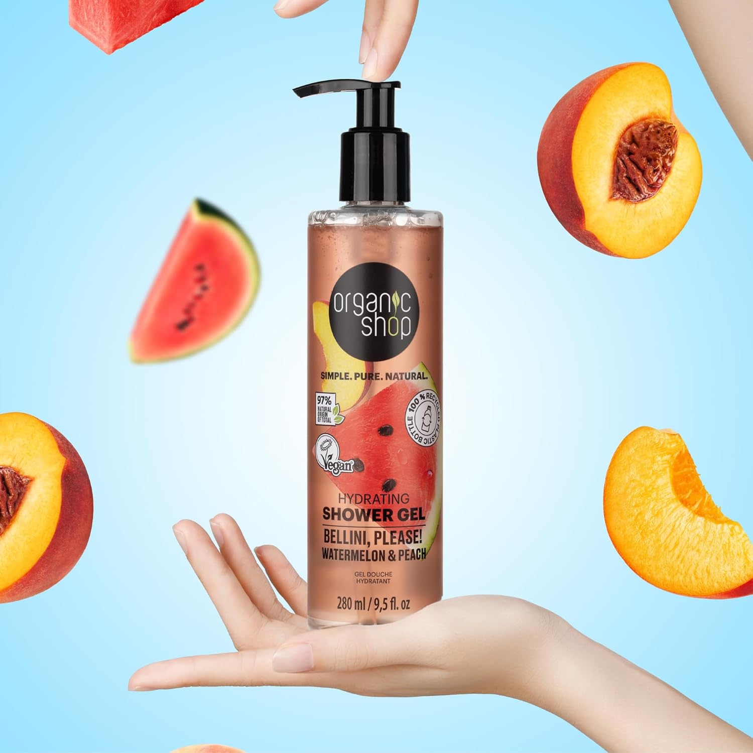 Watermelon & Peach Body Wash, Skin Hydrating Shower Gel, 100% Vegan & Organic, Deep Moisturizing Skin Cleanser, Nourishing Body Wash. 9.5 Fl Oz - Image 3