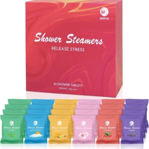 Shower Steamers Aromatherapy for Women and Men, 24-Pack Organic Shower Bombs with Essential Oil, Rose, Watermelon, Tea Tree, Orange, Sea Salt, Lavender Stress Relief Birthday Gifts for Her
