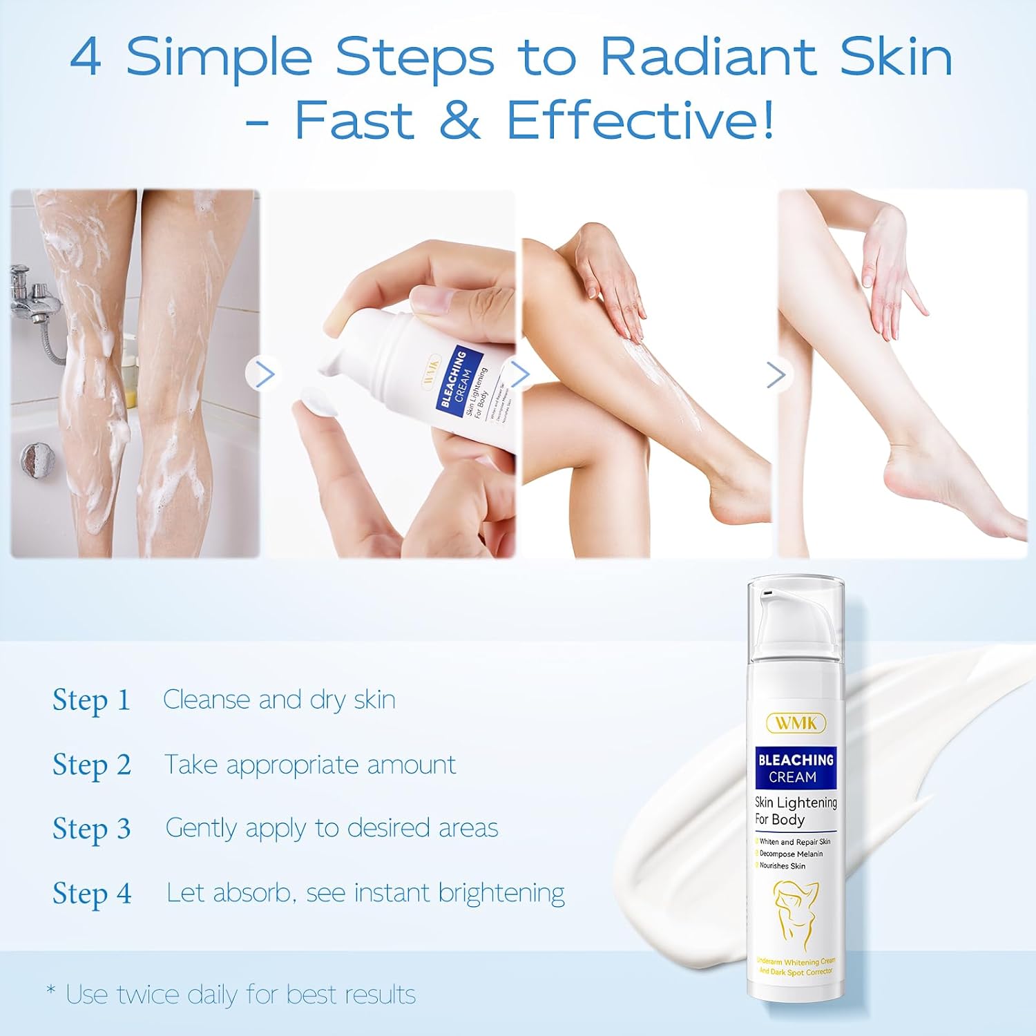 WMK Skin Lightening Cream for Intimate Areas - 80ml (2.7 fl oz) Bigger Size | Vitamin C Dark Spot Remover for Underarms, Knees, Elbows & Bikini Line - Image 3
