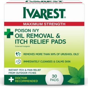 Ivarest Poison Ivy Oil Removal and Itch Relief Pads, 30 Count, Poison Ivy Wipes, Max Strength, Poison Plant and Insect Bite Relief, Poison Ivy, Oak, Sumac Treatment, Anti-Itch, Medicated, 30 ct.