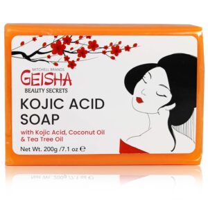 Geisha, Kojic Acid Soap - 7 oz / 200g - BIG SIZE Skin Brightening Bar, Helps to Reduce Pigmentation on: Face, Body, Hands, Knuckles, with Coconut Oil,