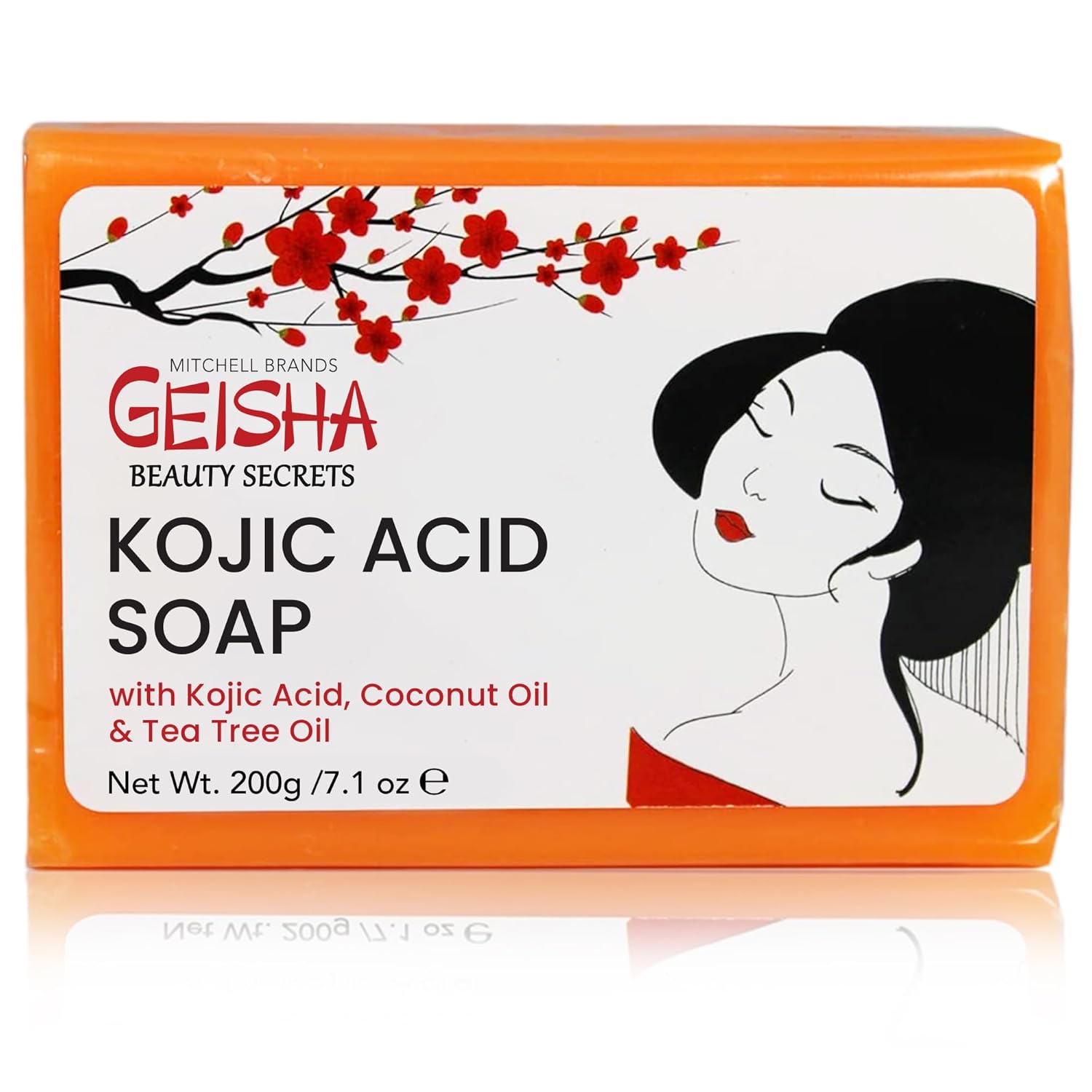 Geisha, Kojic Acid Soap - 7 oz / 200g - BIG SIZE Skin Brightening Bar, Helps to Reduce Pigmentation on: Face, Body, Hands, Knuckles, with Coconut Oil,