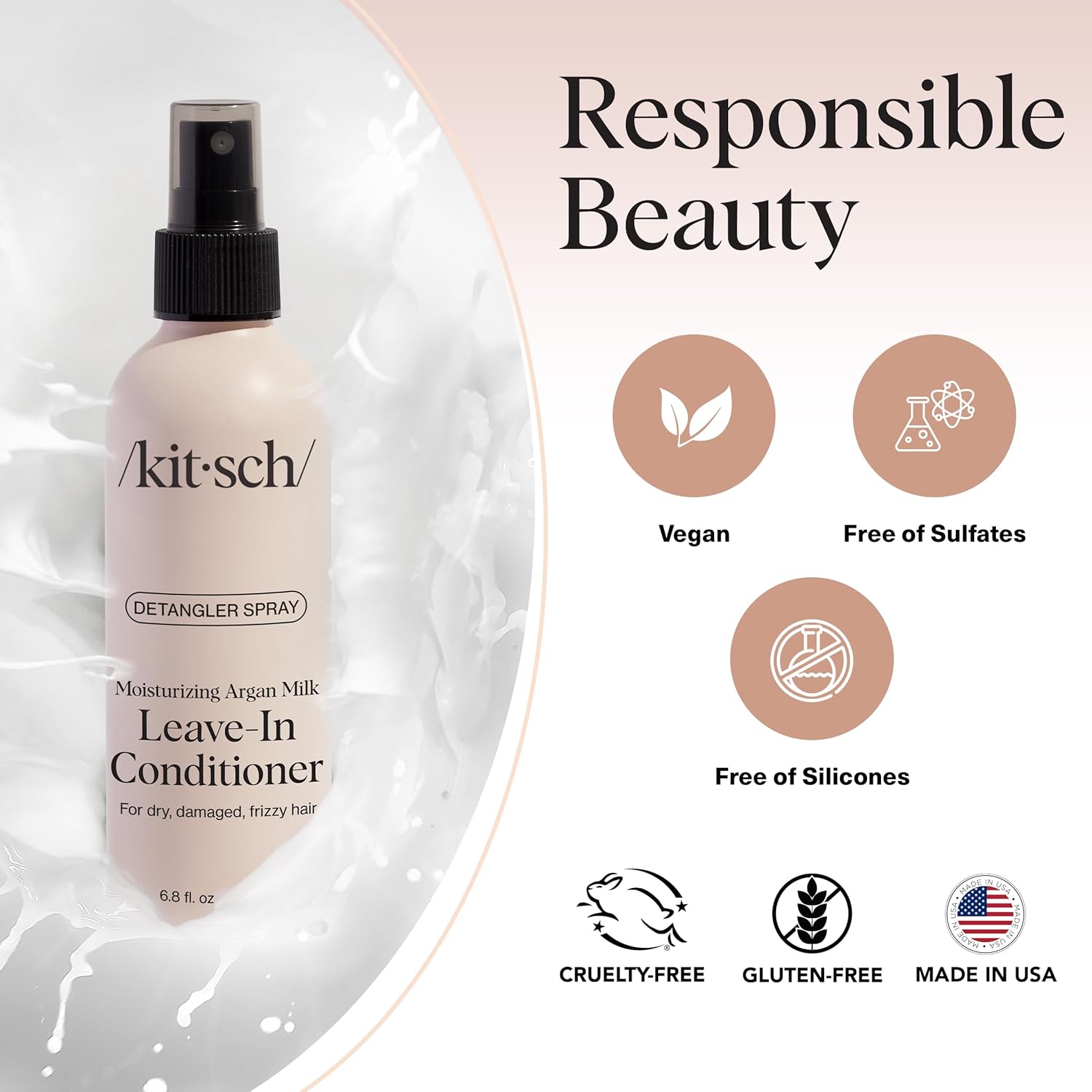 Kitsch Argan Milk Leave In Conditioner Spray for Curly Hair, Detangler Spray for Wavy, Fine, Dry & Damaged Hair, Sulfate-Free Frizz Control for Women & Men, Lightweight Moisturizer for Hair, 6.8oz - Image 7