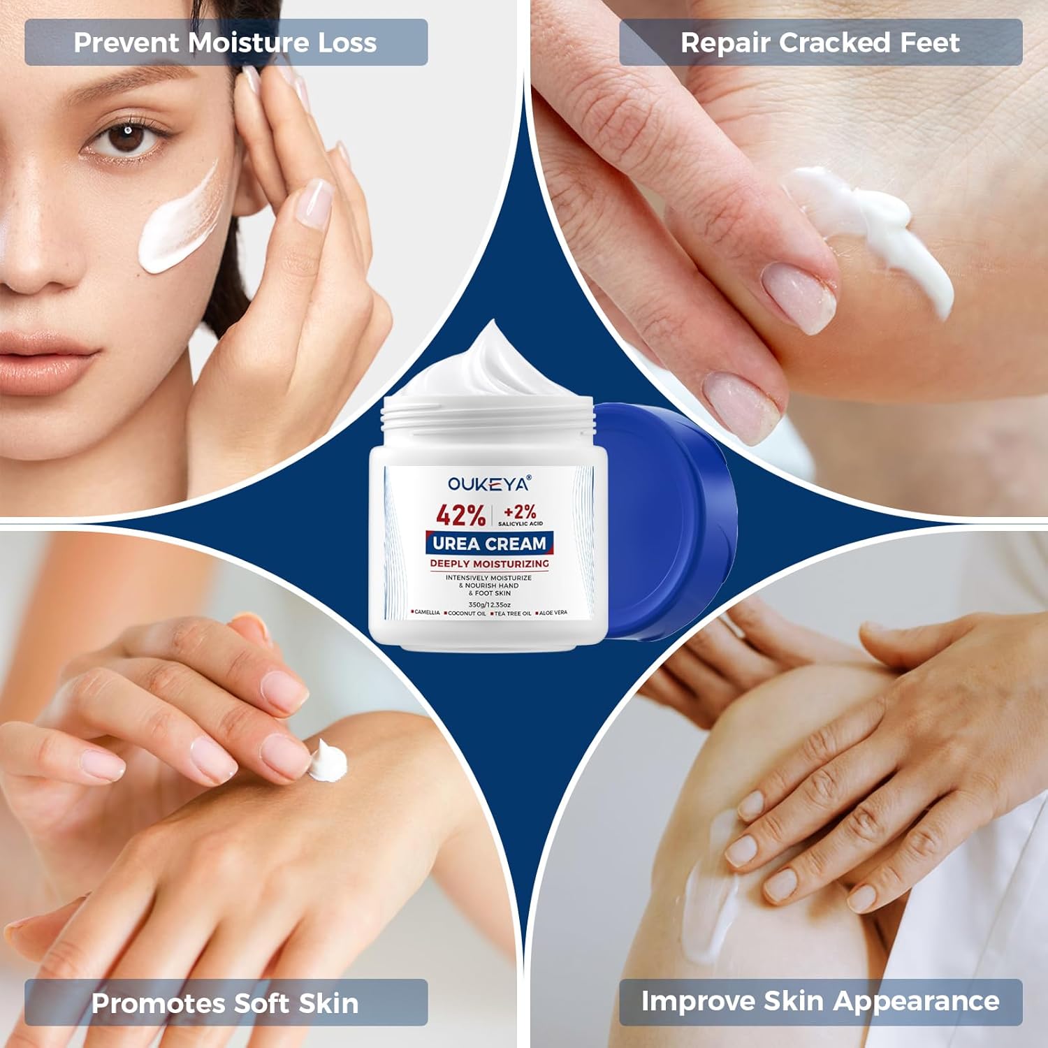 OUKEYA Urea Cream 42% plus Salicylic Acid 2% Net 350g for Dry Cracked Feet, Heels, Knees, Elbows, Hands Repair Treatment.Moisturizes and Removes Corns,Calluses,Dead Skin,and Softens Toenails - Image 8
