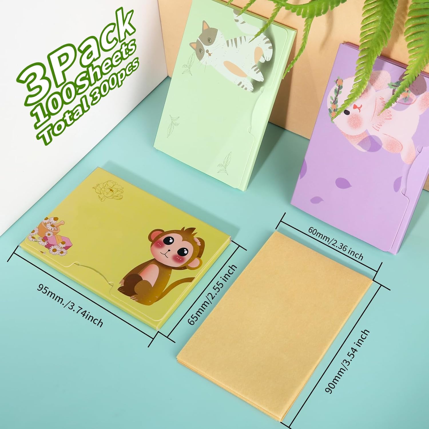 300 Sheets Blotting Paper, HNYYZL Oil Absorbing Sheets for Oily Skin, Oil Control for Face, Makeup Blotting Paper, Natural Oil Absorbing Facial Blotting Sheets for Oily Skin Care (Pack of 3) - Image 2