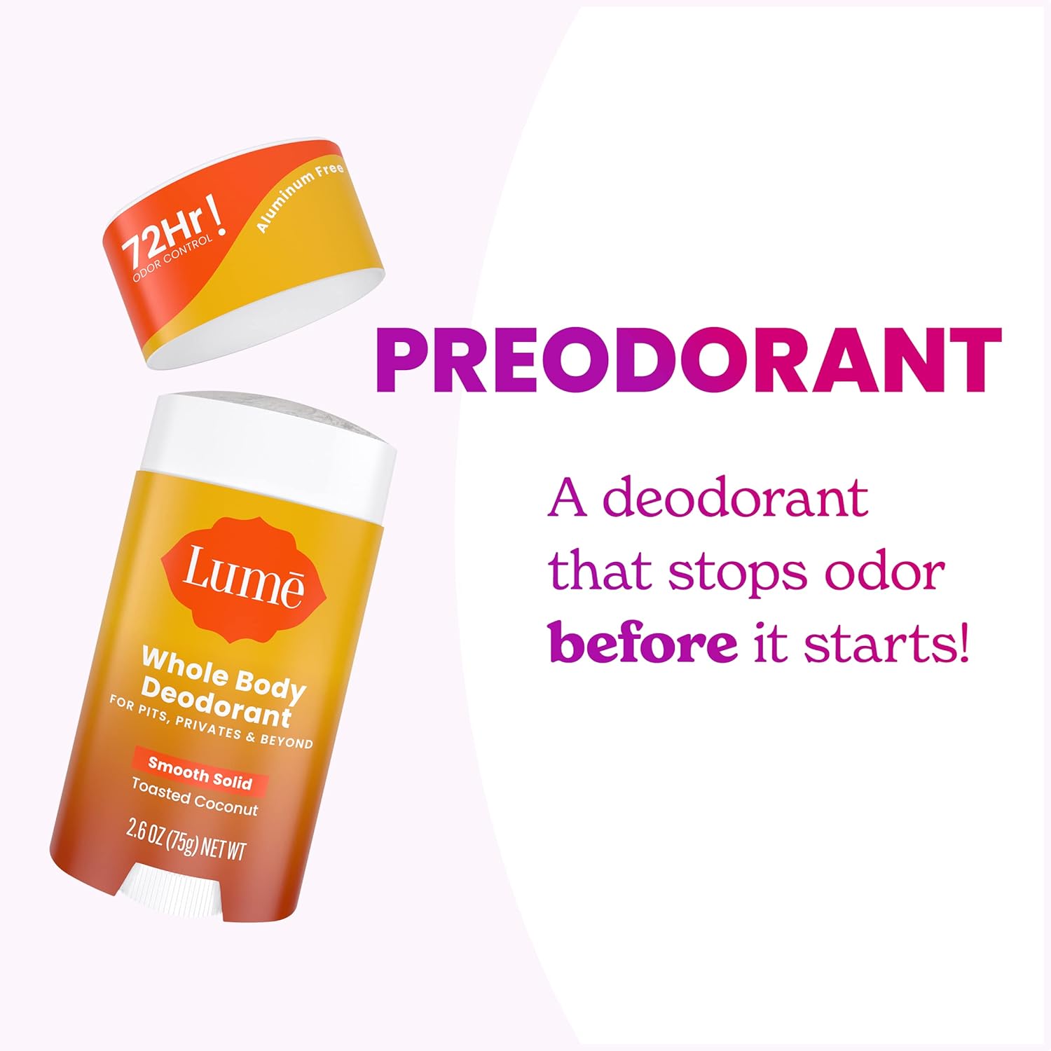 Lume Whole Body Deodorant - Smooth Solid Stick - 72 Hour Odor Control - Aluminum Free, Baking Soda Free and Skin Safe - 2.6 Ounce (Pack of 2) (Toasted Coconut) - Image 6