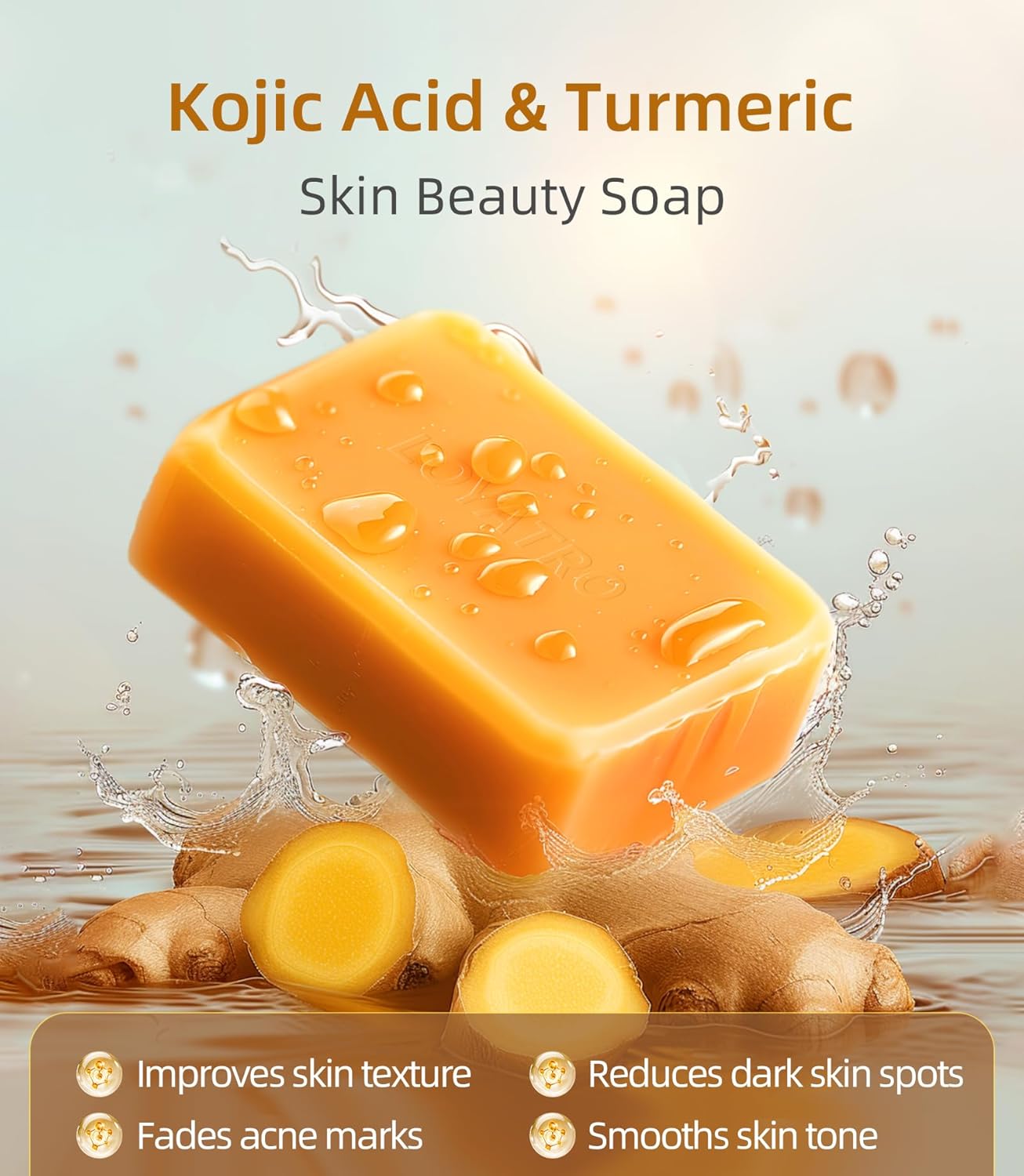 Kojic Acid Turmeric Soap Bar Dark Spots for Face & Body, Deep Cleansing, Gentle Soap Sensitive Skin Formula, All Skin Types 2Pack with Soap Dish - Image 4