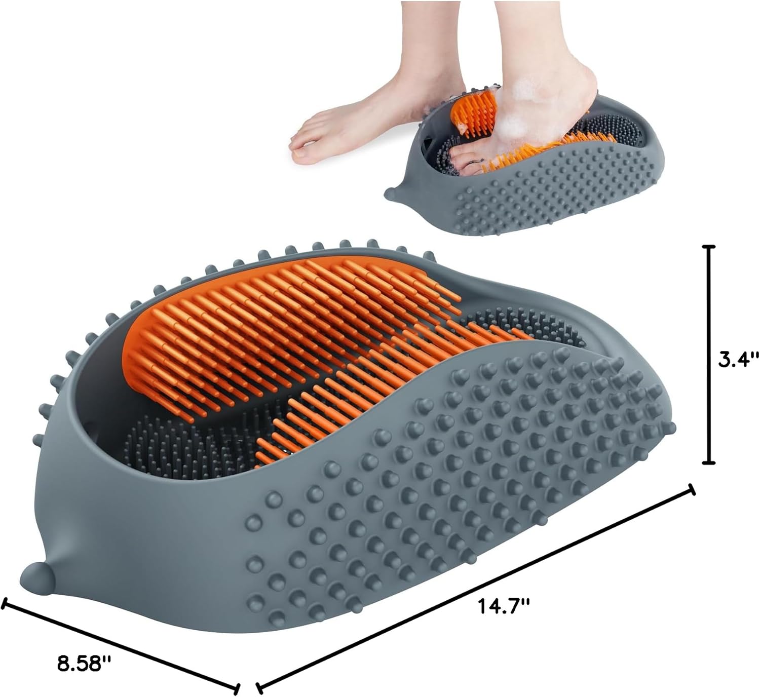 Lu-lala Shower Foot Scrubber - Portable Manual Foot Massager Cleaner Care for Soothe Feet Neuropathy Achy, Improve Foot Circulation - Wet and Dry use, Fits Plus Size Feet (Gray-Orange) - Image 8