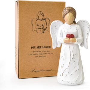 Guardian Angel Statue, Healing Angel Figurines for Women, Resin Angel Statue Holding a Heart for Thanksgiving Christmas Home Decor Ornament Memorial Gifts