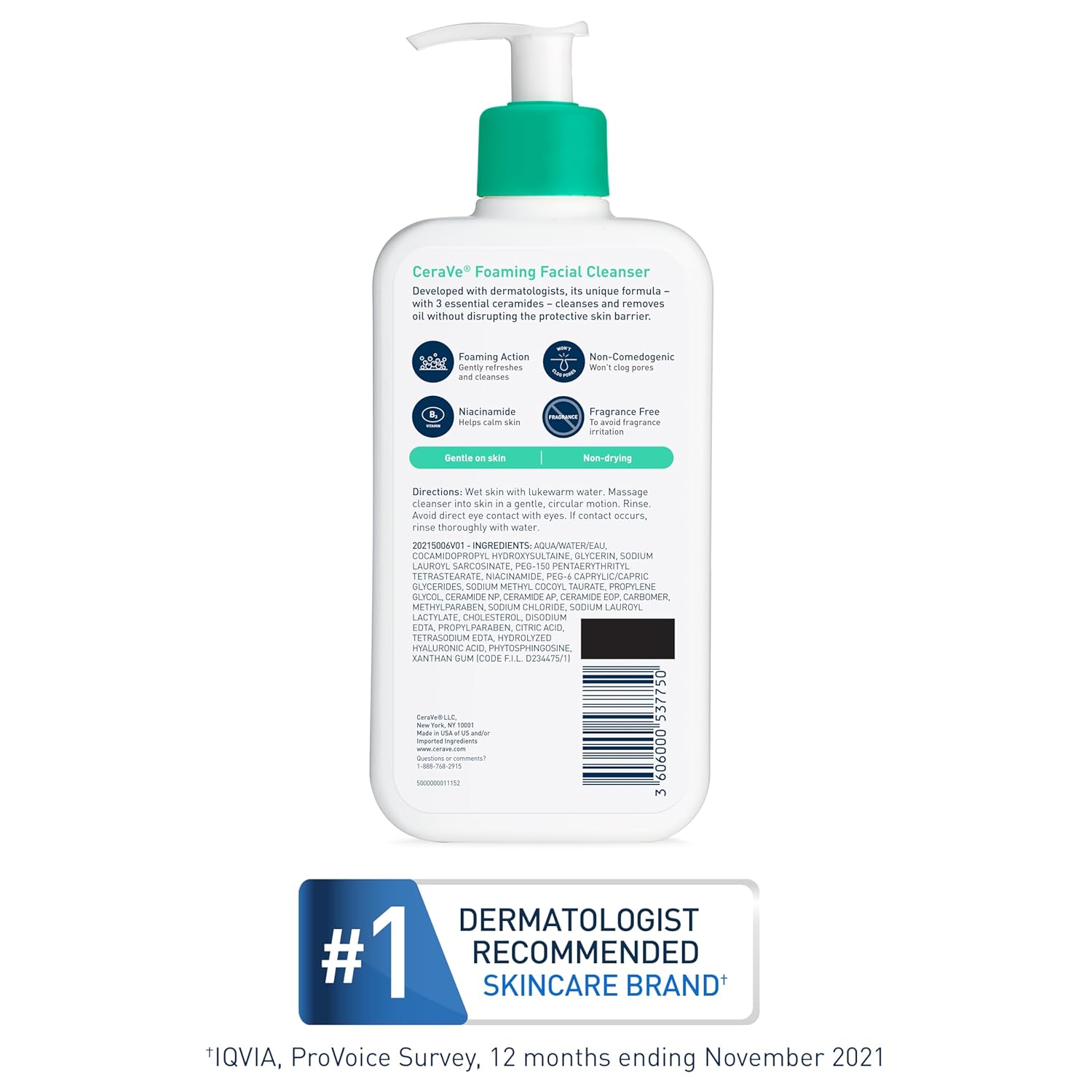 CeraVe Foaming Facial Cleanser, Daily Face Wash for Oily Skin, Hyaluronic Acid + Ceramides + Niacinamide, Fragrance Free & Paraben Free, Non-Drying Oil Control Face Wash, 8 Fluid Ounces - Image 7