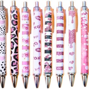 10 PC Heart Pens Cute Red Hearts Shaped Valentines Day Stationary Ink Gel Pen Pink Rose Gold XOXO Black Leopard Glitter Office School Supplies Accessories Wedding Party Favors Items Women Gift Bulk