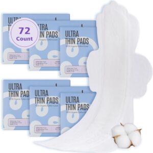 100% Organic Overnight Pads for Women, Ultra Thin Extra Heavy Flow Menstrual Sanitary Napkins with Wings Cotton Extra Coverage Period-Pads Super Absorbency Feminine Pad (Overnight, Size 5, 72 Ct)