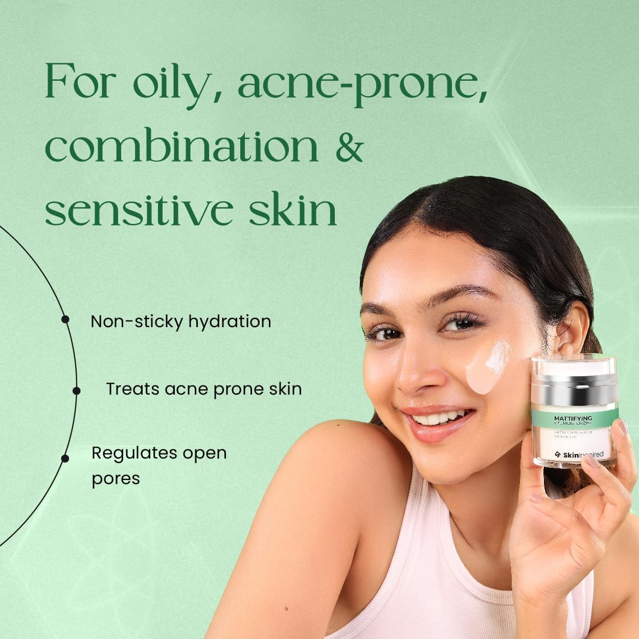 Skin-Inspired' Mattifying Gel Face Moisturizer (50g)- For Oily, Combination and Sensitive Skin | Hydrating Ultra Light Oil Free Face Cream | Non Greasy | For Women & Men - Image 2