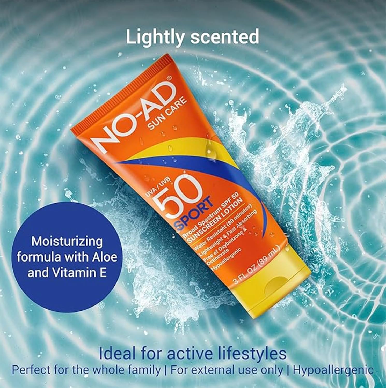 NO-AD SPF 50 Sport Sunscreen Lotion 3oz Travel Size Hypoallergenic Water Resistant UVA/UVB - Image 2