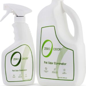 Zero Odor - Pet Odor Eliminator Bundle- Eliminate Air & Surface Odors – Patented Molecular Technology Best for Carpet, Furniture, Pet Beds - Smell Great Again, 16oz & 64oz Refill