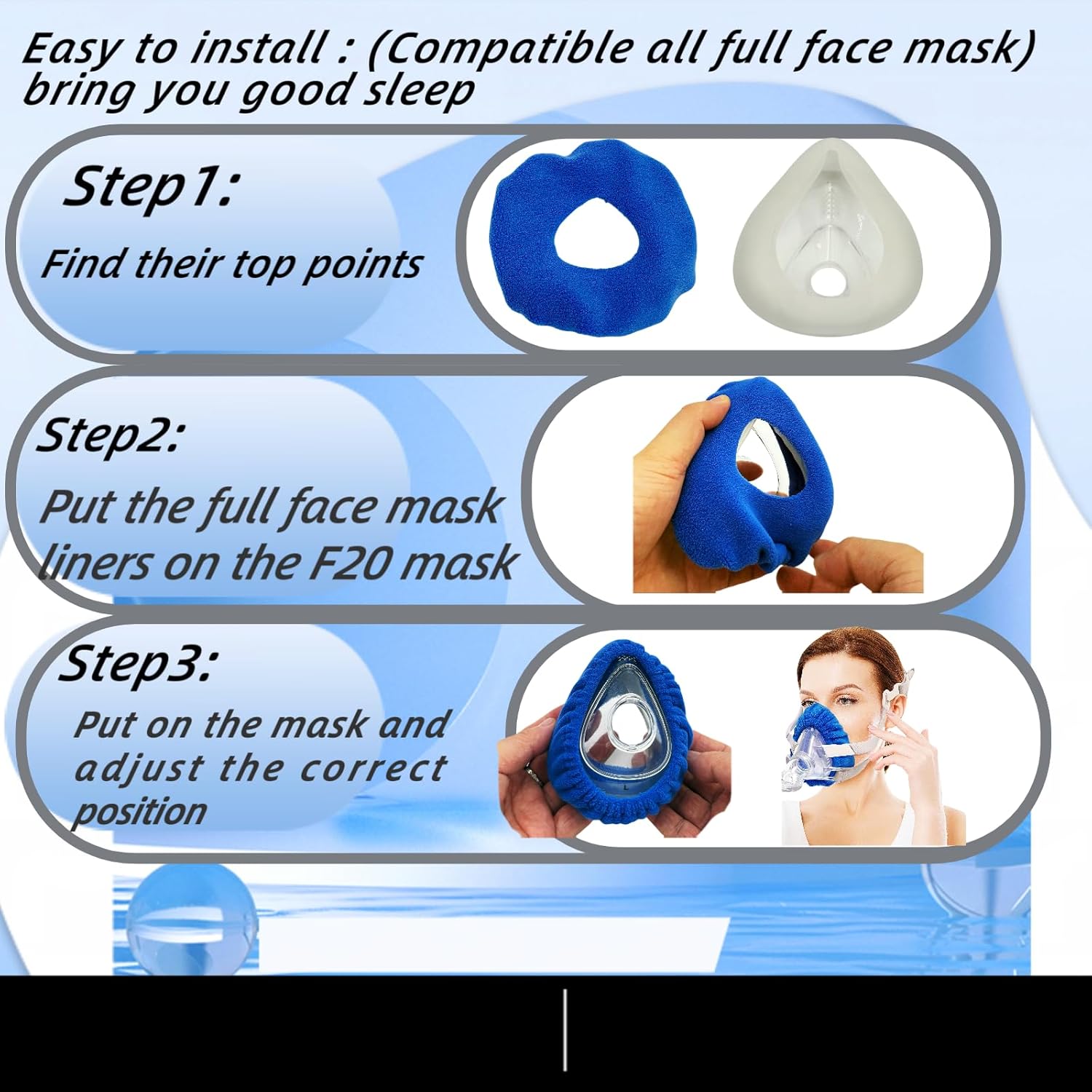 6 Pack Mask Liners Compatible with Large Size CPAP Full Face Mask Comfort Reusable Cushion Mask Covers Absorbs Facial Oils and Moisture Improve The Comfort of Wearing The Mask (Large Size) - Image 2