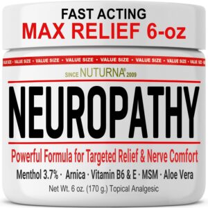 Neuropathy Relief Cream - Fast Acting Max Relief for Feet Hands Legs Toes - Ultra Strength Menthol, Arnica, Aloe Vera, MSM, Natural Soothing Nerve Relief - 6 Oz