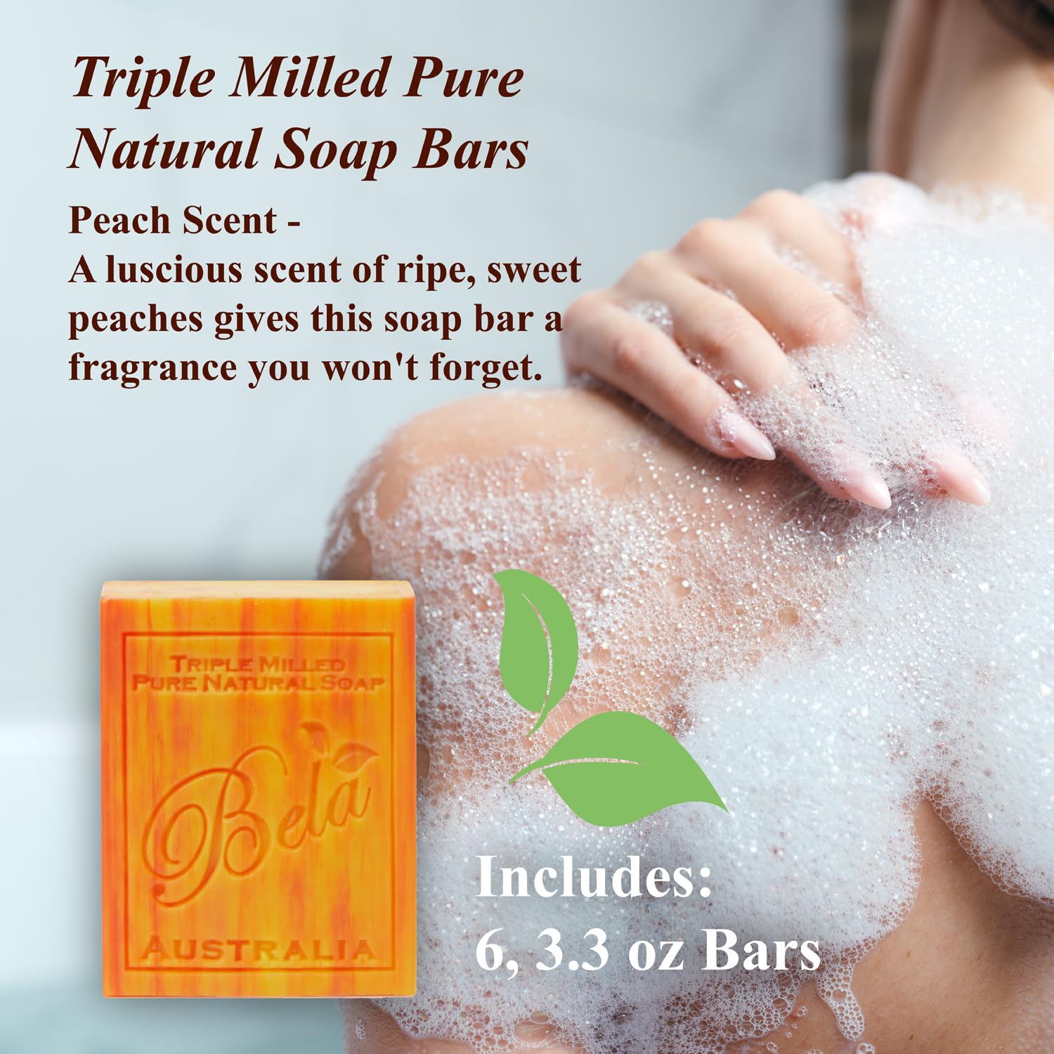 BELA French Peach Triple Milled Bar Soap 3.3 oz Pack of 6 with Shea Butter - Image 2