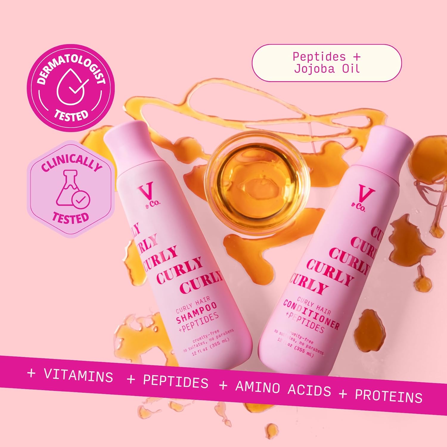 V&Co. Beauty Curly Hair Conditioner with Peptide Technology, 12 oz, Sulfate Free Conditioner for Naturally Curly Hair, Gentle, Color Safe Conditioner - Image 3