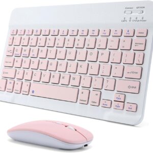 Rechargeable Bluetooth Keyboard and Mouse Combo for iPad, Ultra-Slim Portable Wireless Mouse Keyboard for iPad Pro Air Mini iPhone Samsung Tablet Cell Phone Android, iPadOS/iOS 13 and Above (Pink)