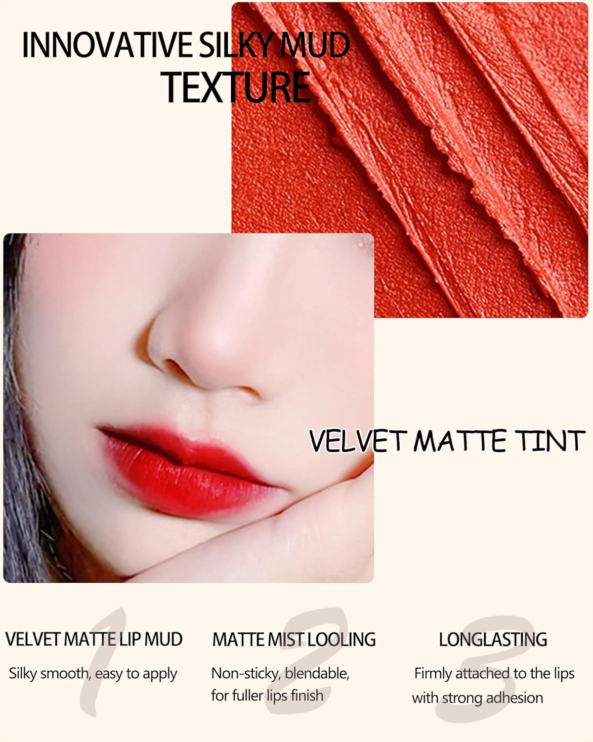 Velvet Lip Mud Tinted, Matte Lip Cream Lip Gloss, Velvet Matte Finish, Blendable High-Pigmentation Silky Creamy Texture, Lightweight, Soft Lipstick,Mother's Day Makeup Gift for Women Girl-#05 - Image 4