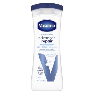 Vaseline Intensive Care Body Lotion for Dry Skin Advanced Repair Unscented Lotion Made with Ultra-Hydrating Lipids + Vaseline Jelly to Repair Extremely Dry Skin 10 oz
