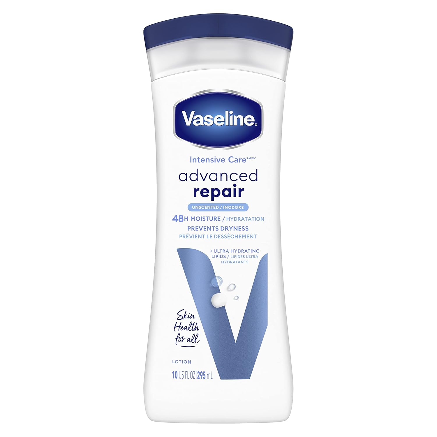 Vaseline Intensive Care Body Lotion for Dry Skin Advanced Repair Unscented Lotion Made with Ultra-Hydrating Lipids + Vaseline Jelly to Repair Extremely Dry Skin 10 oz