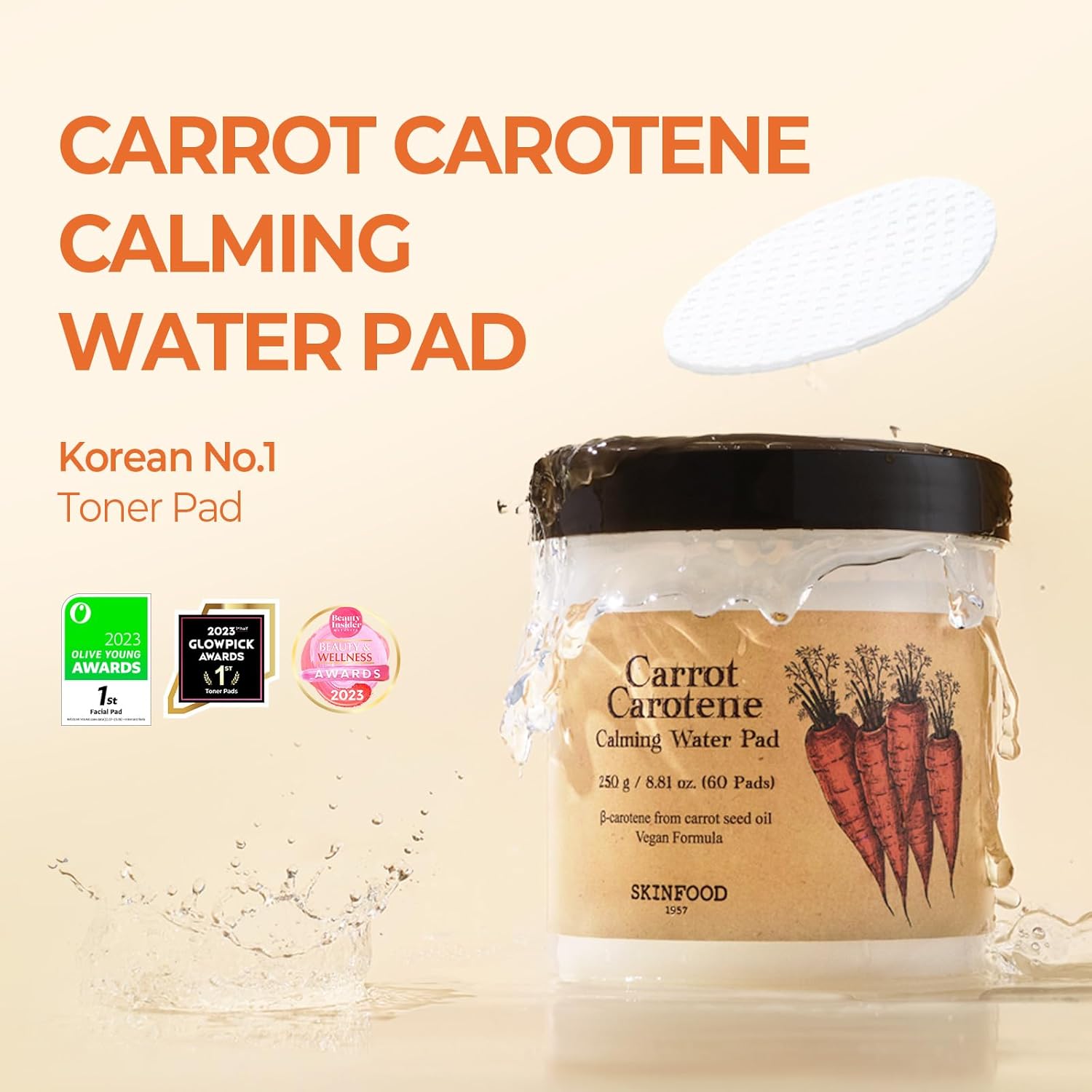 SKINFOOD Carrot Carotene Calming Water Toner Pads for Sensitive Skin, 60 Count, 8.81 oz - Image 2