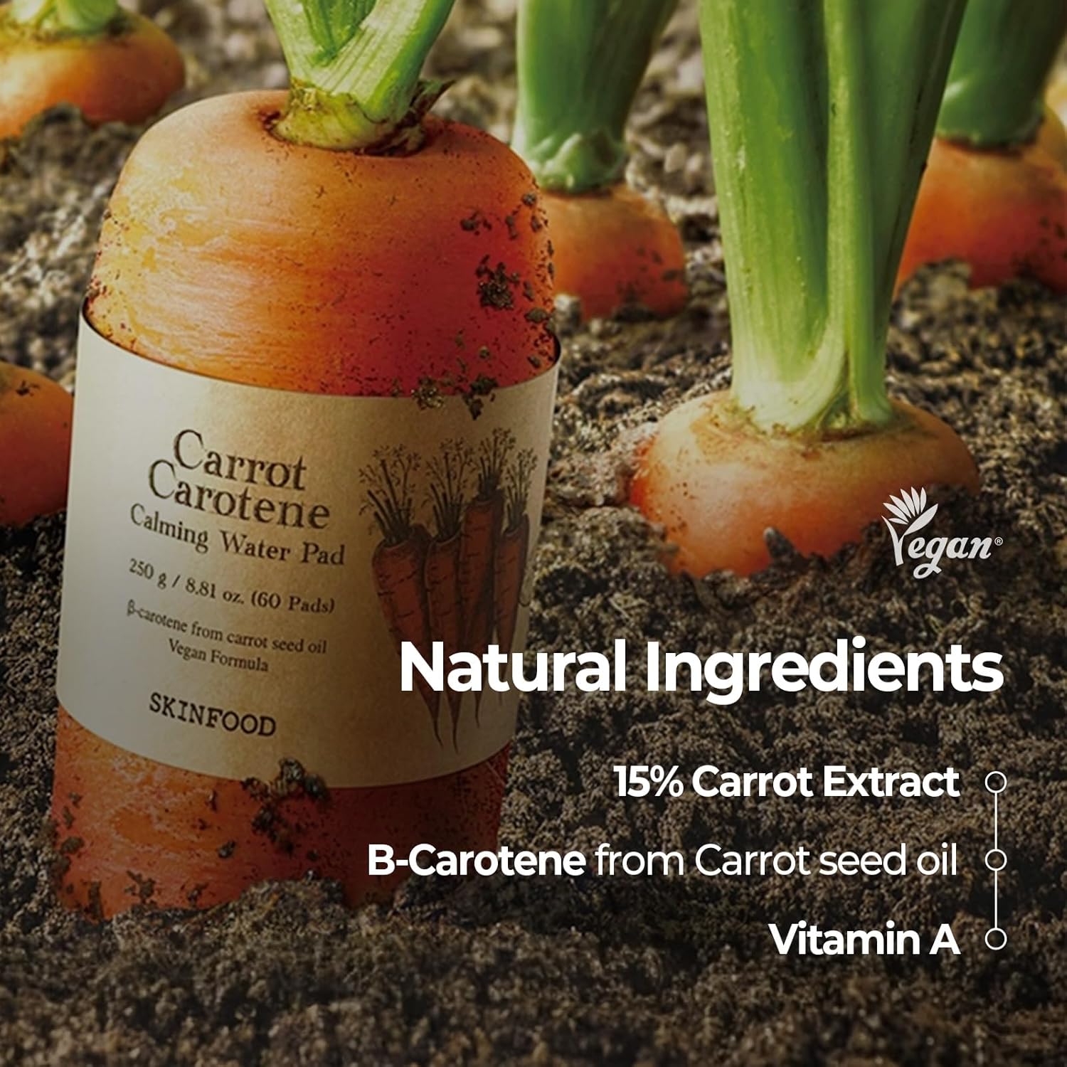 SKINFOOD Carrot Carotene Calming Water Toner Pads for Sensitive Skin, 60 Count, 8.81 oz - Image 3