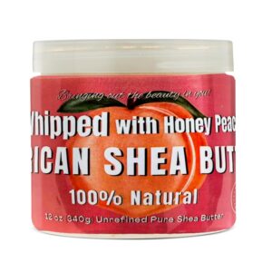 RA COSMETICS Whipped Shea Butter Honey Peach - 100% Pure and Natural African Shea Butter - Ultimate Handcrafted Moisturizer with Essential Vitamins for Radiant Skin and Luscious Hair - 12oz Jar