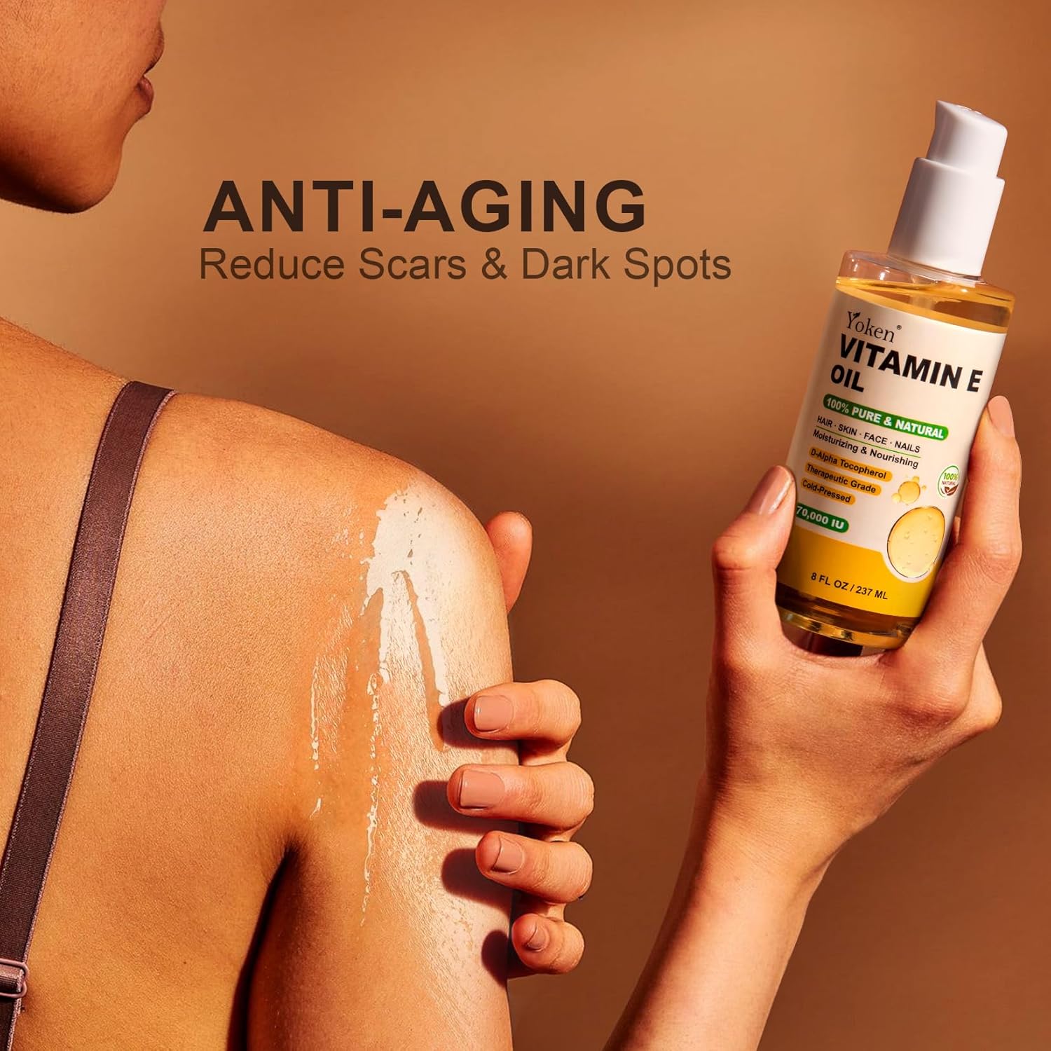 Vitamin E Oil 8 Fl Oz Organic Vitamin E oil for Skin 70,000 IU Vitamine oils for Scars Hair,Face,Nail,Scalp Perfect Bath and Body Oil Cold Pressed Hexane Free Non-GMO Gluten Free Formula - Image 4