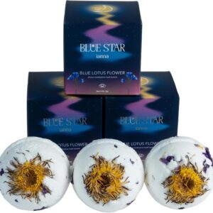Blue Lotus Bath Bomb – Relaxing Spa-Grade Bath Soak with Calming Aromatherapy & Soothing Experience, Sleep Support, Meditation | 3 Pack
