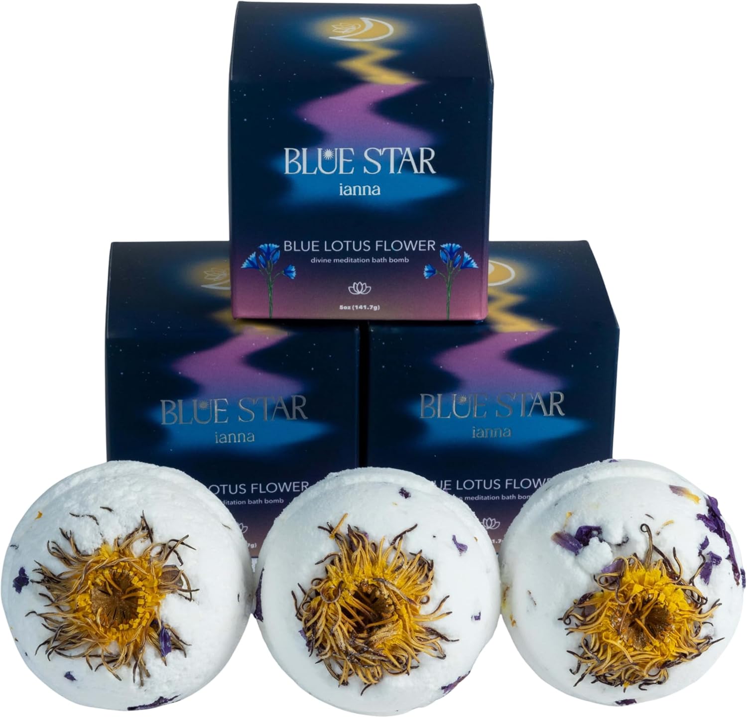 Blue Lotus Bath Bomb – Relaxing Spa-Grade Bath Soak with Calming Aromatherapy & Soothing Experience, Sleep Support, Meditation | 3 Pack