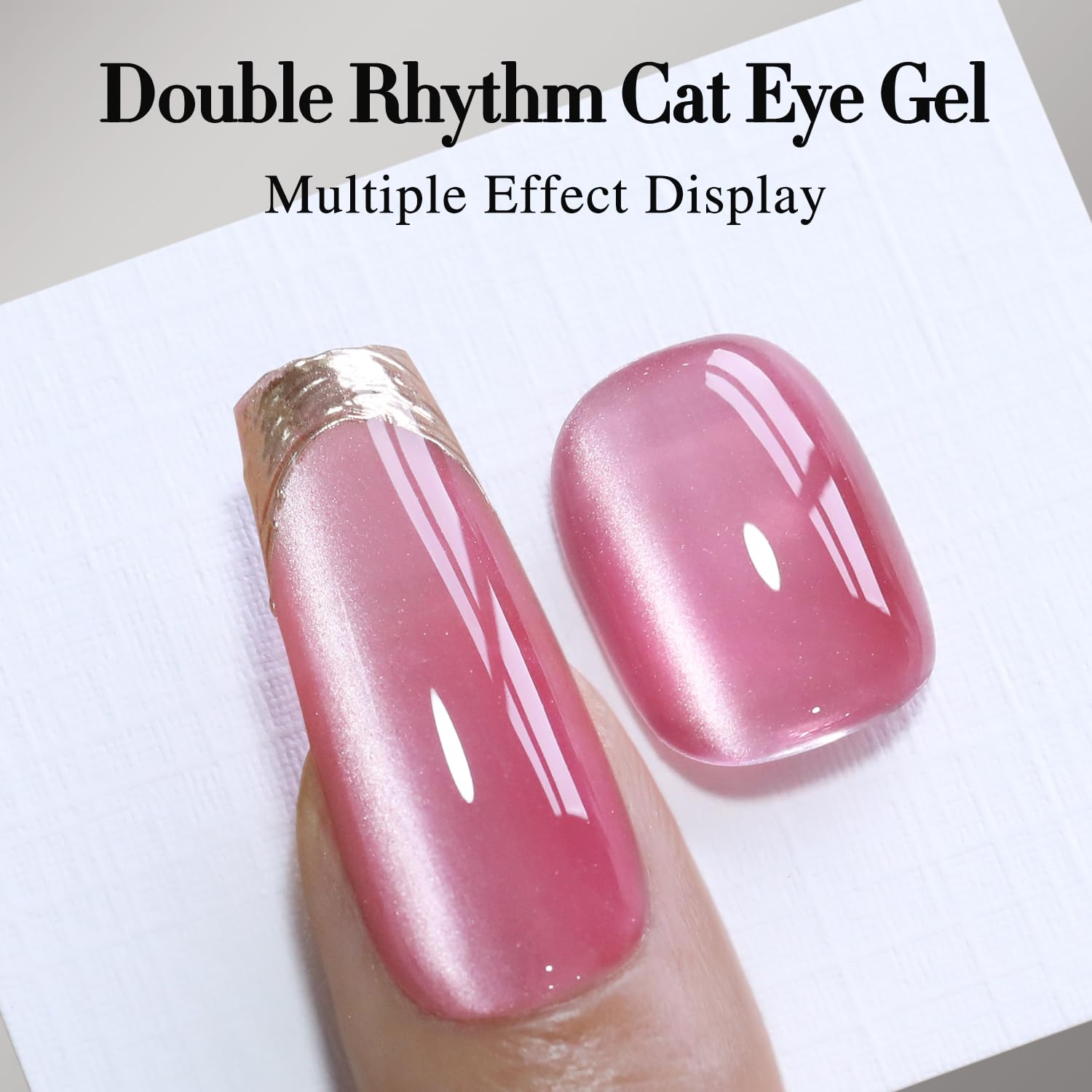 Double Rhythm Jelly Glass Cat Eye Gel Polish with Magnet 15ML Holographic Glitter Shimmer Translucent Sheer Color Magnetic Nail Polish Salon DIY at Home (Jelly Pink-MC1105) - Image 5