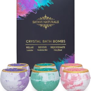 Crystal Bath Bombs (6 Pack) Luxurious Aromatherapy Bath Bombs Enriched with Nourishing Bath Salts for Silky Smooth Skin & Pleasantly Scented for an Immersive Zen-Like Experience