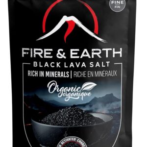 Fire & Earth - Organic Black Lava Salt - 1.0lb - Hawaiian Lava Black Sea Salt - Black Salt,- Gourmet Finishing Salt for Seasoning - Fine Grain, With Activated Charcoal - For Rimming Cocktails, Cooking and More, Pack of 1