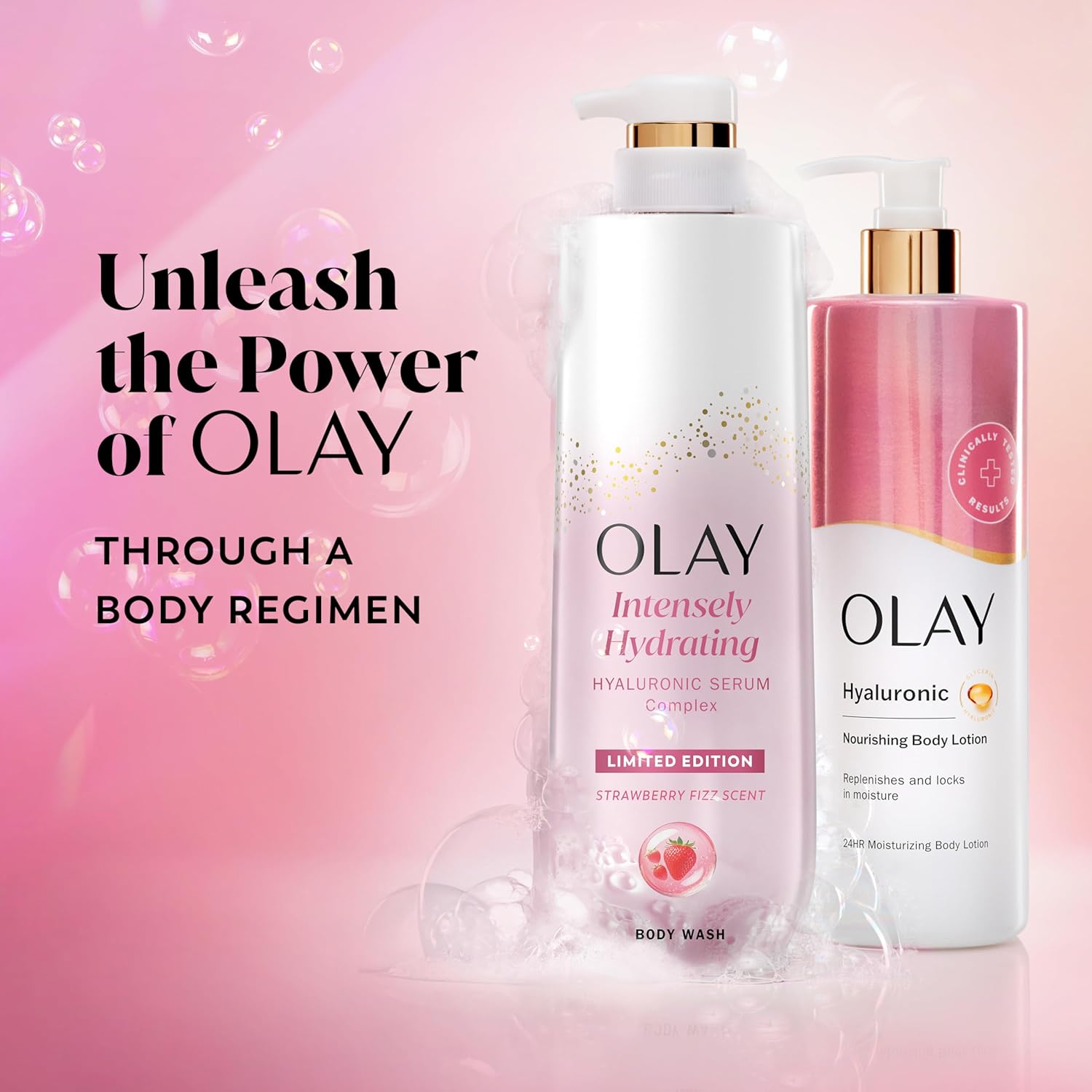 Olay Body Wash for Women, Intensely Hydrating, Pro-Hyaluronic Acid Serum Complex, Renews Moisture, Vitamin B3 Lameller Technology, For All Skin Types, Strawberry Summer Fizz Scent, 20 fl oz - Image 9