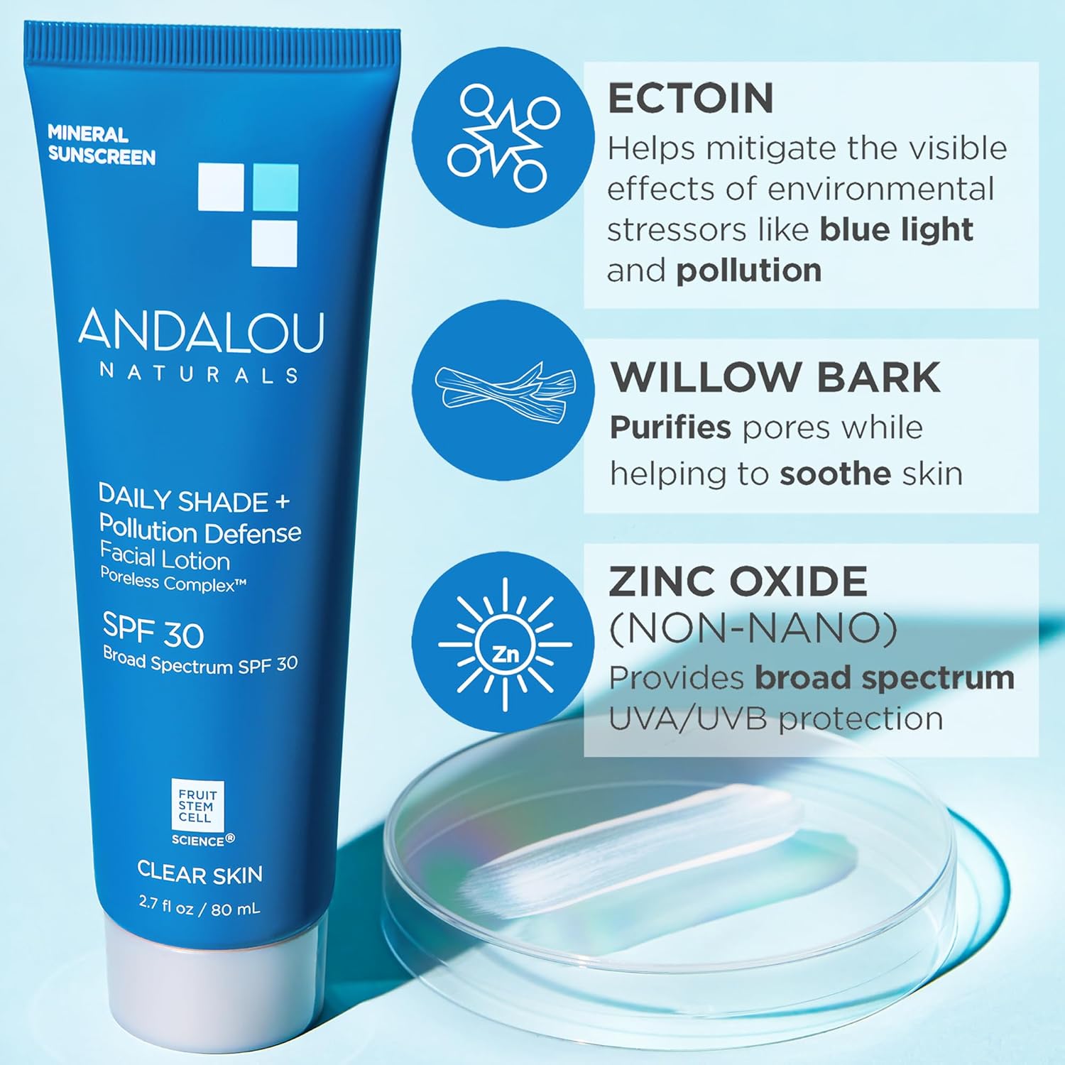 Andalou Naturals Daily Shade SPF 30 Zinc Oxide Face Sunscreen Lotion 2.7 Fl Oz - Image 5