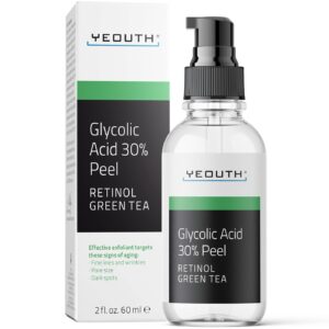 YEOUTH Glycolic Acid Peel for Face, At Home Chemical Exfoliator AHA 30% Glycolic Acid Face Peel with Retinol, Designed to Refresh and Smooth the Appearance of Skin 2oz