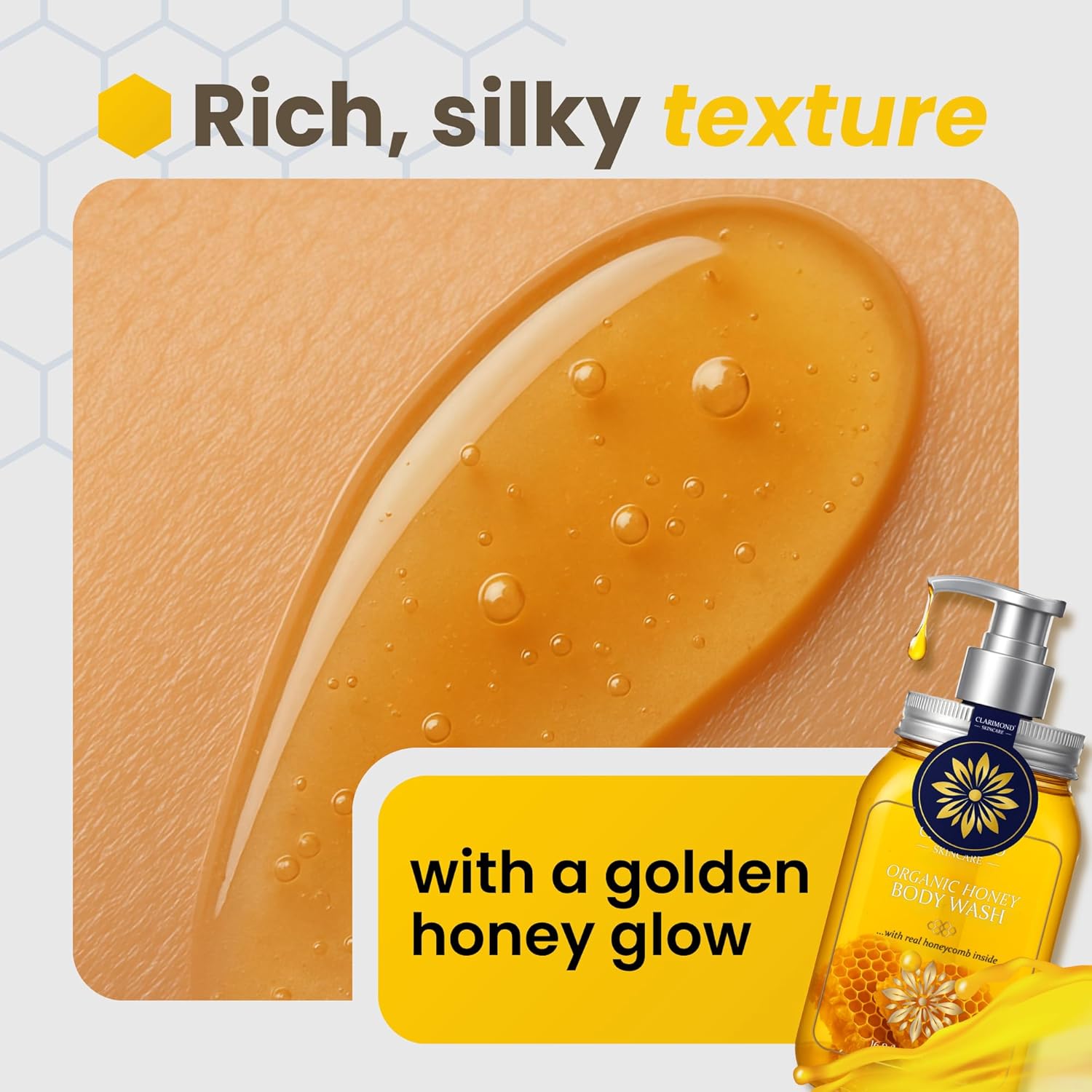 Clarimond Artisanal Honey Body Wash with Royal Jelly, Honeycomb & Propolis, Aloe Vera & Rosemary extract for Deep Nourishment & Rich Foaming Exfoliation, Paraben & Sulfate Free, - Image 4