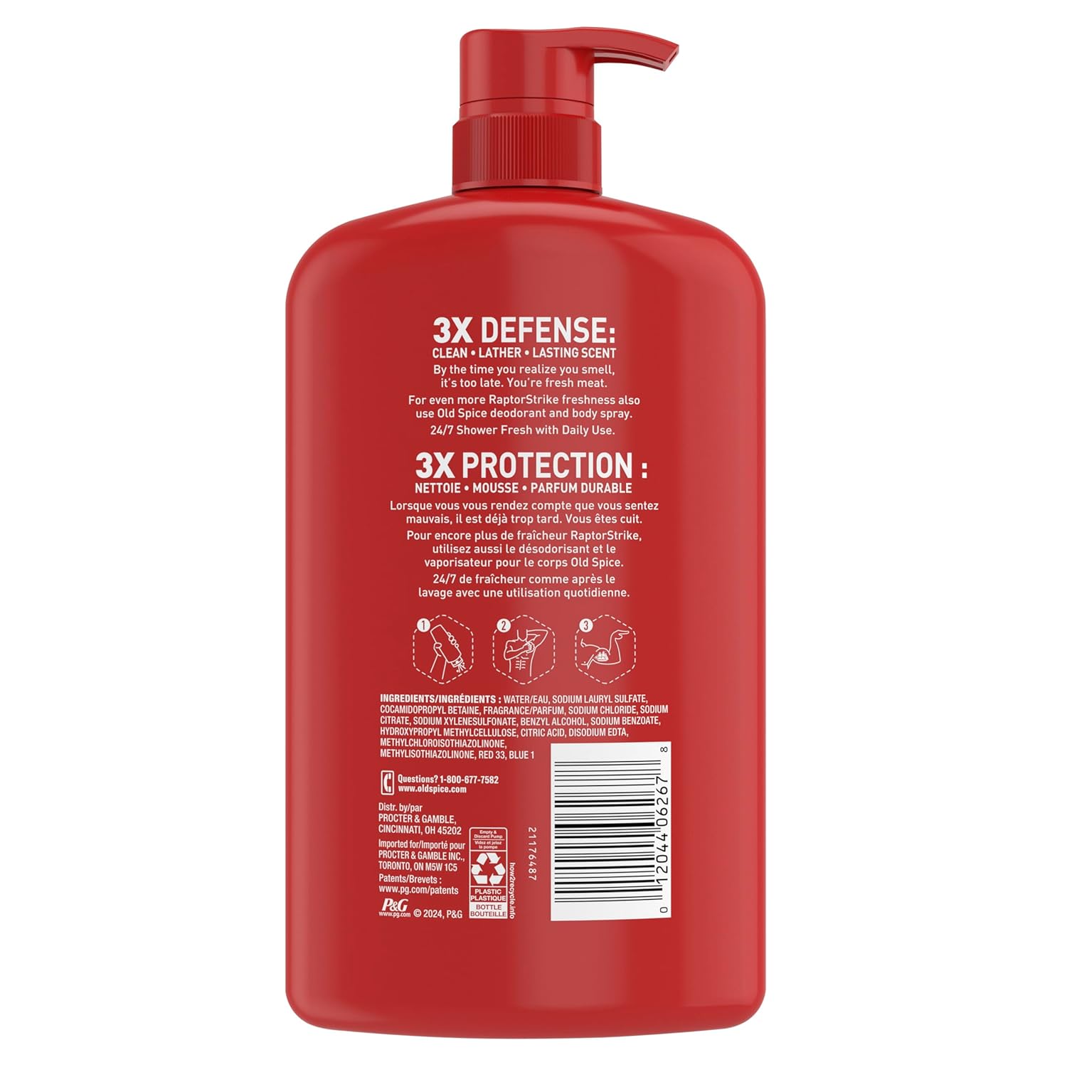 Old Spice Cleansing Body Wash for Men, 3X Defense, 24/7 Shower Fresh with Lasting Scent, 2-in-1 Body & Face Wash, Raptorstrike with Dark Berry Scent, 33.4 oz - Image 8