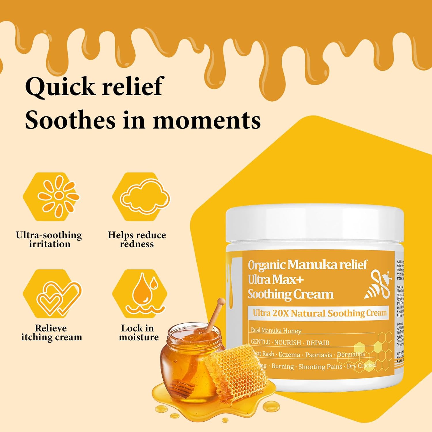 Organic Manuka Honey Eczema Cream for Soothing Relief of Dry, Itchy, Irritated Skin. - Image 2