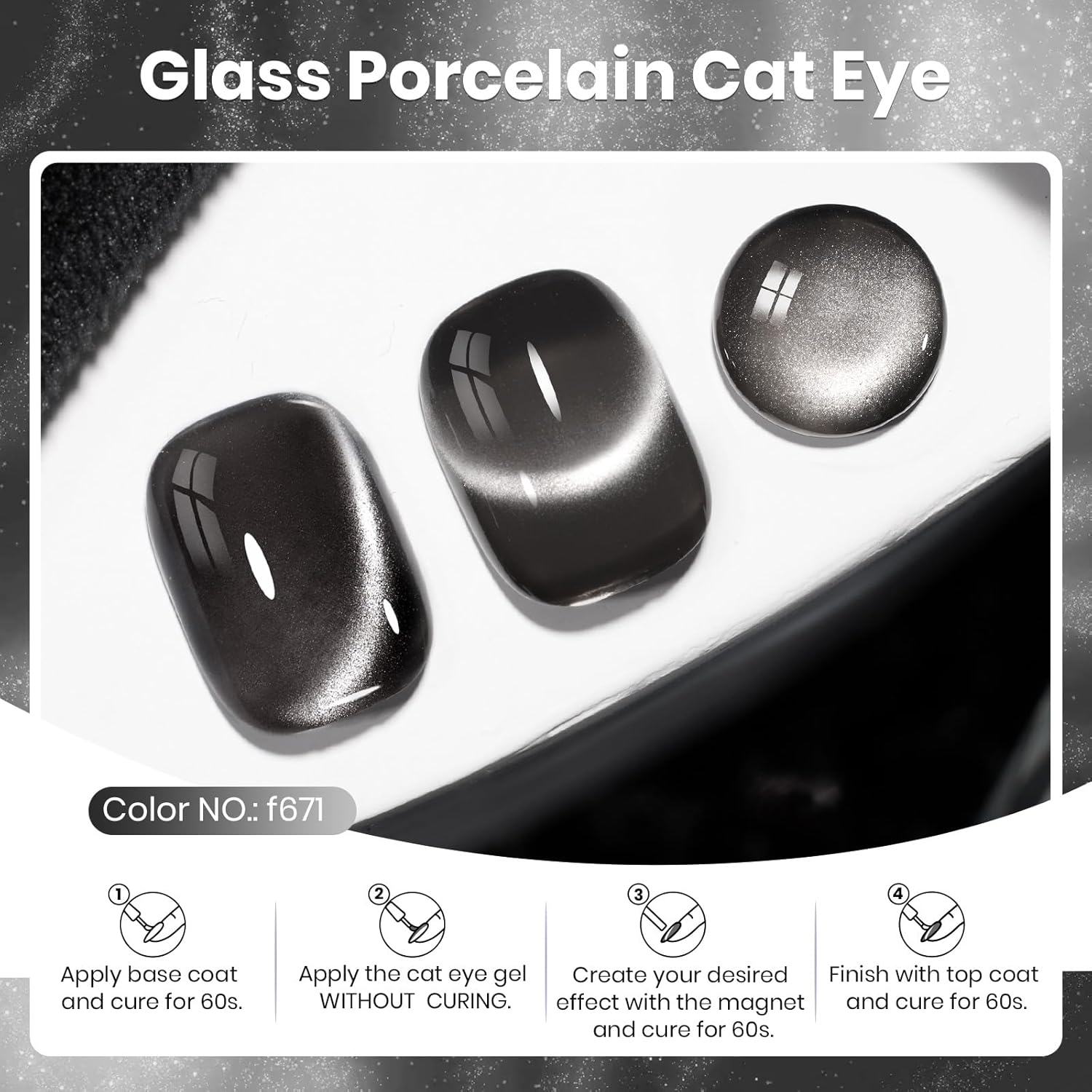 Beetles Black Cat Eye Gel Polish, 15ML Black Glass Cat Eye Glitter Gel Polish with Magnet Shimmer Translucent Sheer Color Soak Off UV Midnight Sands Series French Nail Art Dsign Gift for Women - Image 2